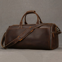复古疯马皮旅行包多功能真皮行李袋折叠西装收纳包干湿分离健身包