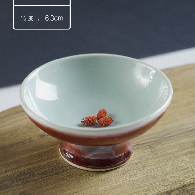 創意陶磁器食器高足果物皿中国式レストランレトロ青色高足お菓子皿|undefined