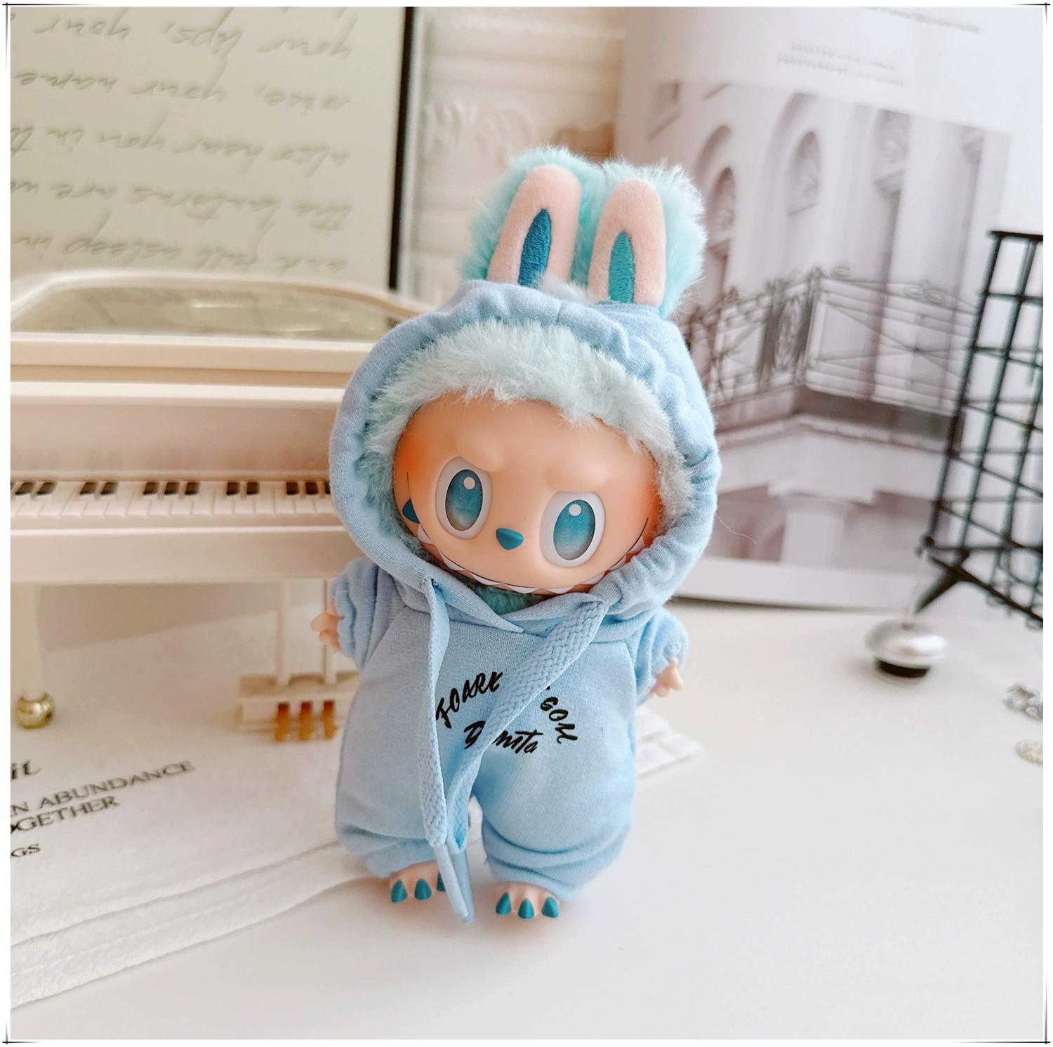 17см кукольная одежда Labubu, 10см хлопковая кукла Микки семейная черная, белая и серая модная толстовка худи штаны