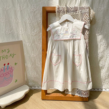 重工刺绣翻领生日裙女童连衣裙2025夏季海淘款彩色波点可爱宝宝裙