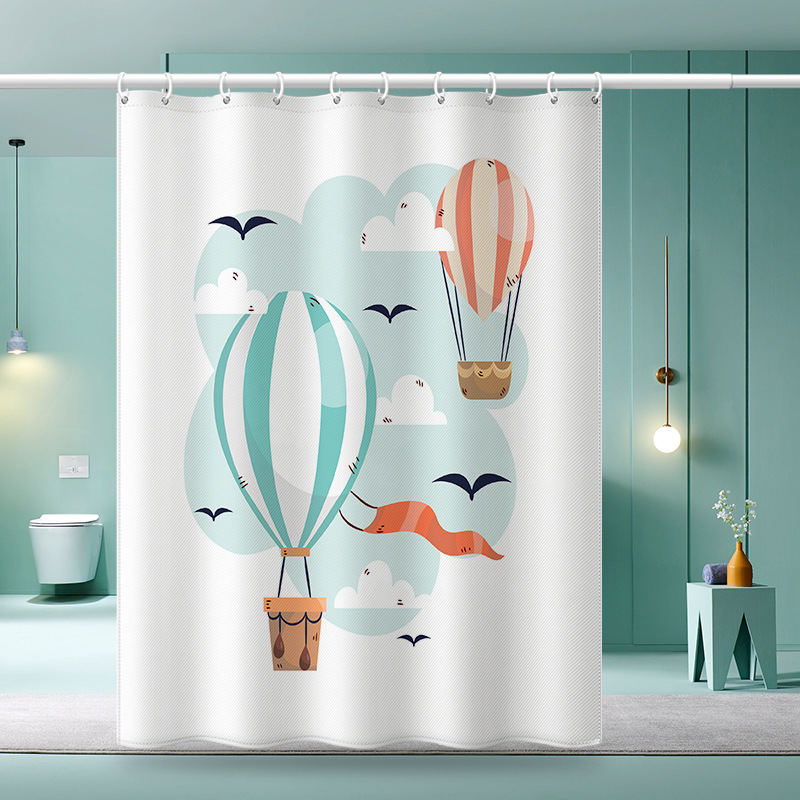 Grenzüberschreitendes Cartoon-Ballon-Set, digital bedruckter Badezimmervorhang aus Polyester, Duschvorhang ohne Bohren_voghion.com
