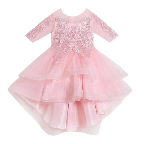 Child's Spring and Autumn Mesh Tulle Train Dress Puff Dress Evening Gown Sleeveless Host Dress Piano Performance Costume