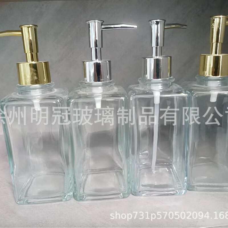 380ml Glass Soap Dispenser Square-Shaped Hand Sanitizer Glass Bottle Shower Glass Bottle Export Product Available in Stock