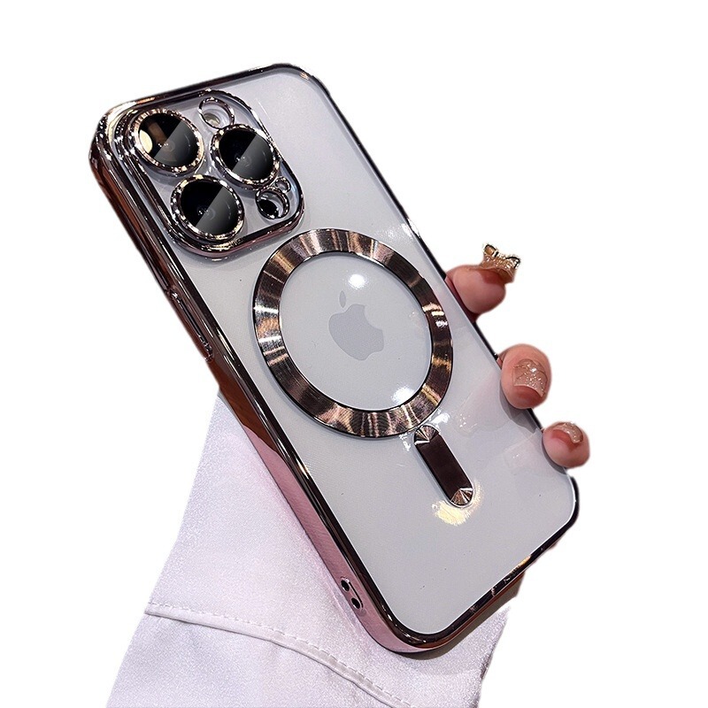 Apple 17 Pro Max 磁気吸着式スマホケース 電気メッキ透明TPU iPhone 16 Pro対応 レンズフィルム保護カバー|undefined