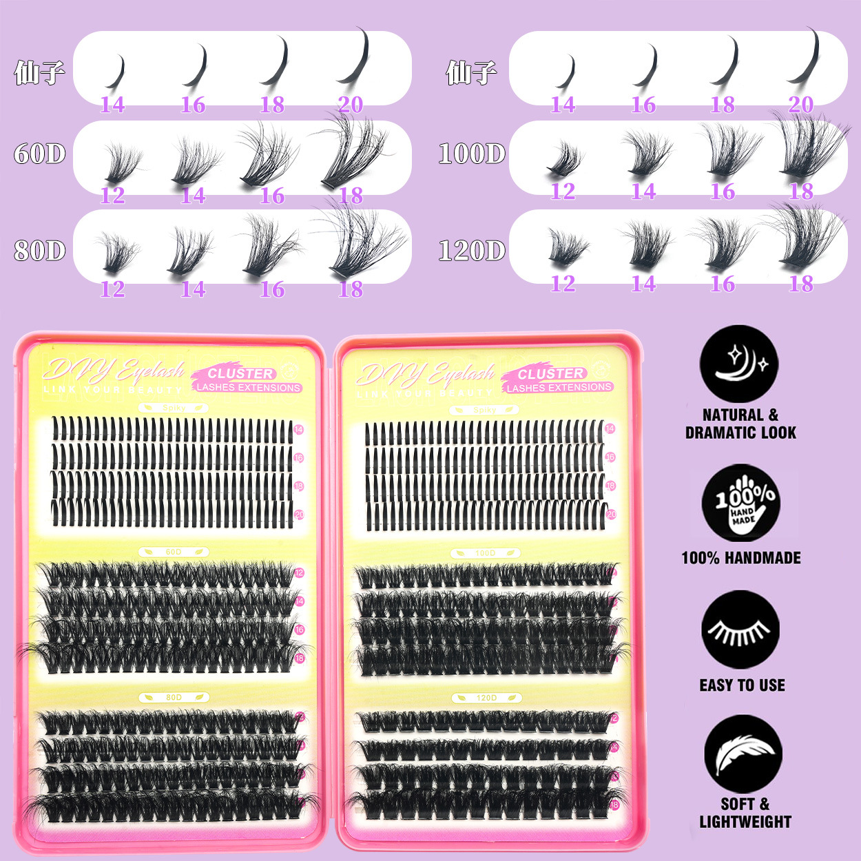 150D + 200D peludos falsas pestañas hadas transfronterizas 18MM denso DIY europeo y americano Amazon segmentación pelo