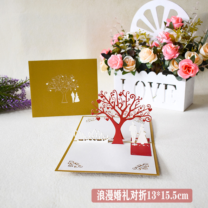 Cross-Border Hot-Selling New Love Stereo Greeting Card 3D Paper Carving Chinese Valentine's Day Thanksgiving Thank You Blessing Card