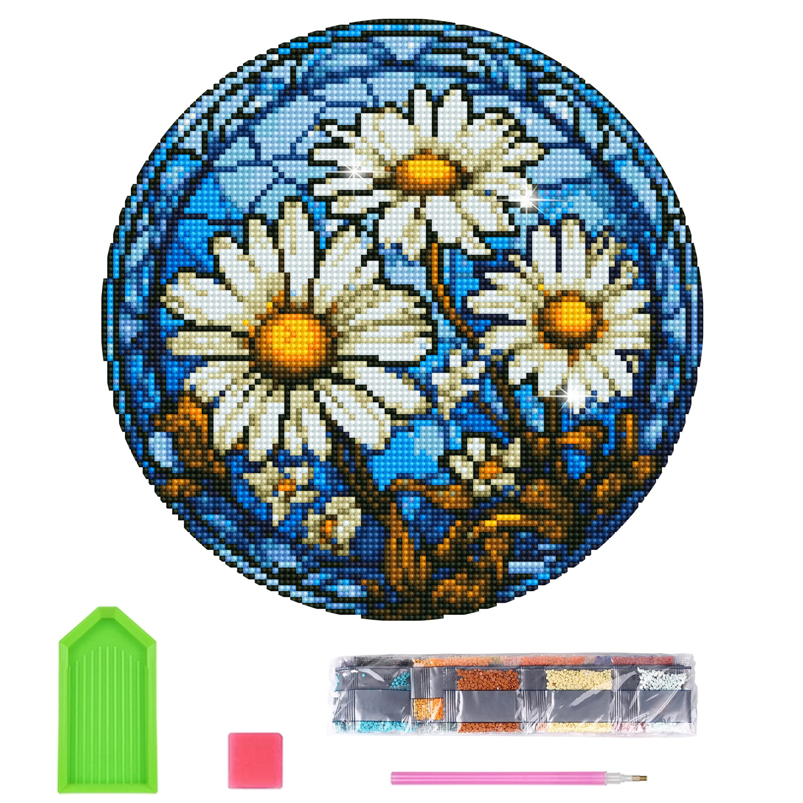 Diamante de dibujos animados flor de margarita pintura de diamante aleatoriamente pegado DIY pinturas de mampostería pegado de pared pegado de ventana hecha a mano pegado de niños diamantes redondos ventas calientes