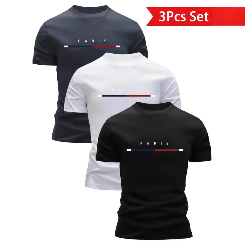 Cross-Border European Size Multi-Pack Round-Neck Quick-Dry Sports T-Shirt, Breathable and Sweat-Absorbent, Paris Print Design, Regular Fit T-Shirt Cross-Border European Size Multi-Pack Round-Neck Quick-Dry Sports T-Shirt, Breathable and Sweat-Absorbent, Paris Print Design, Regular Fit T-Shirt