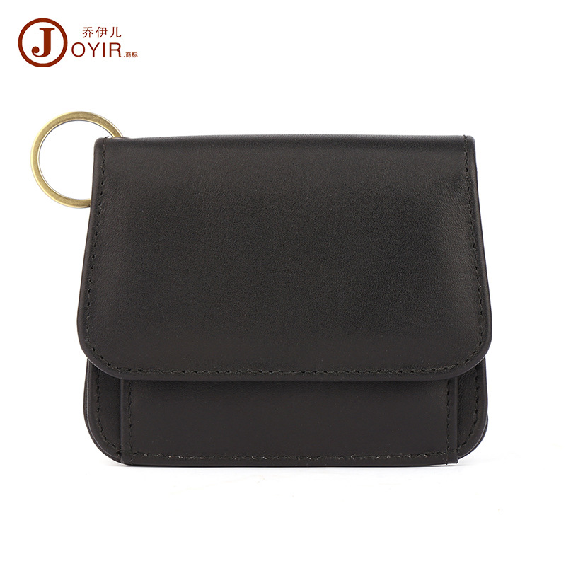 Cartera de cuero genuino niñas corto embrague con llavero monedero bolso de las mujeres multi-tarjeta RFID pequeña cartera al por mayor