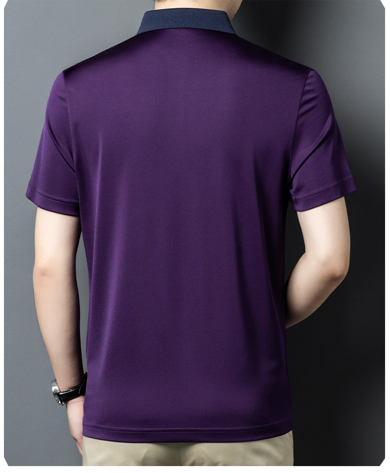 Áo polo nam tay ngắn lụa dâu tằm mỏng nhẹ, không đường may, form tay lỡ thoải mái — Màu xanh lam 25087 chi tiết 13