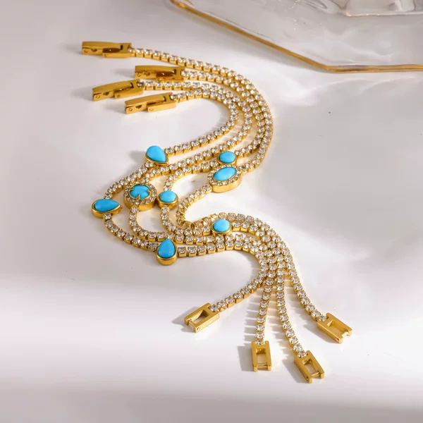 Cross-Border Vintage Natural Stone Bracelet with Diamond-Encrusted Tennis Chain, 18K Gold-Plated Stainless Steel Bracelet, Non-Fading Jewelry