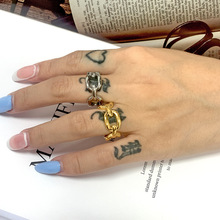 法式ins小方钛钢戒指女冷淡轻奢个性链条戒指方形叠戴食指环女戒