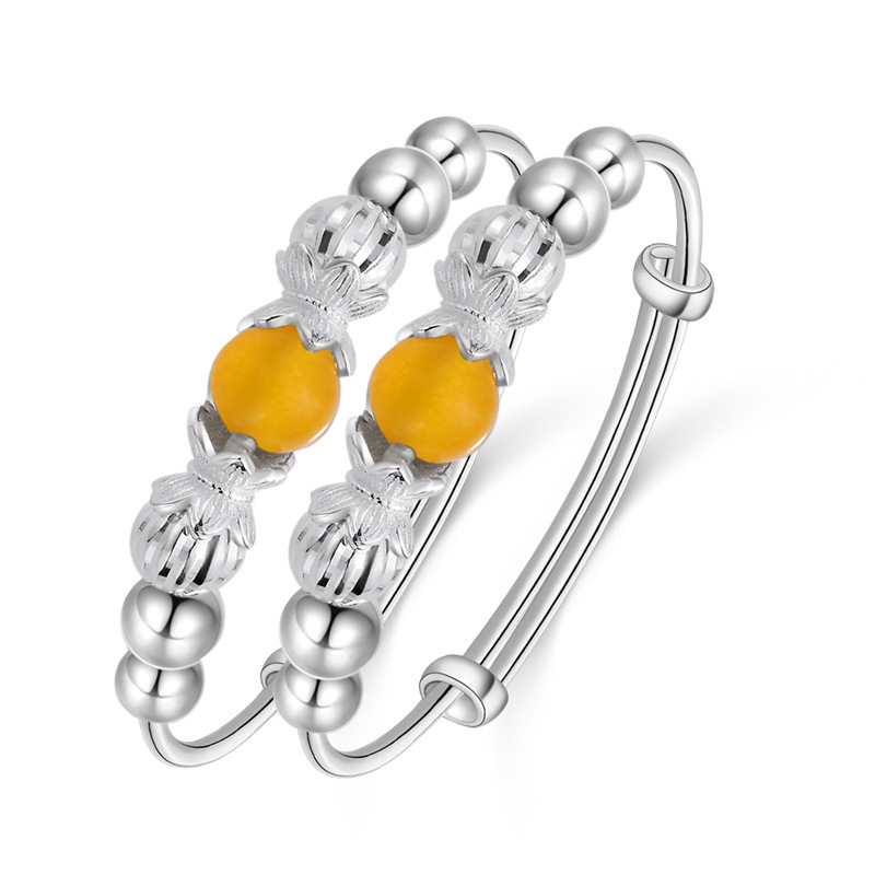 Calcedonia cuentas s990 plata pura bebé pulsera de plata esterlina niños y niñas niños pulsera de plata Anillo de pie Luna Llena regalo