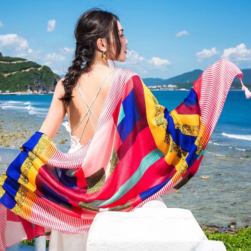 Sopa de satén de twill para mujeres 2025 bufandas de viento nacional de verano tibetanas bufandas de seda protector solar lago Qinghai turismo foto toalla de playa