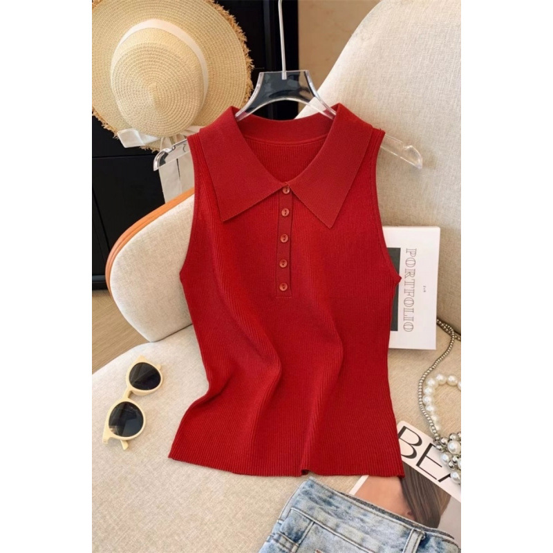 Elegant retro burgundy knitted tank top sleevless