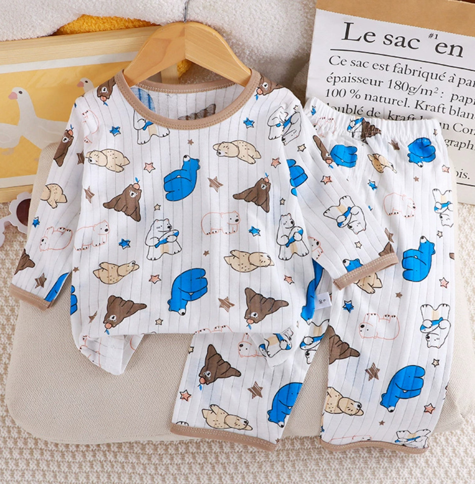 Ropa de aire acondicionado de algodón para niños y niñas pijamas de verano de manga larga sin hueso delgada algodón