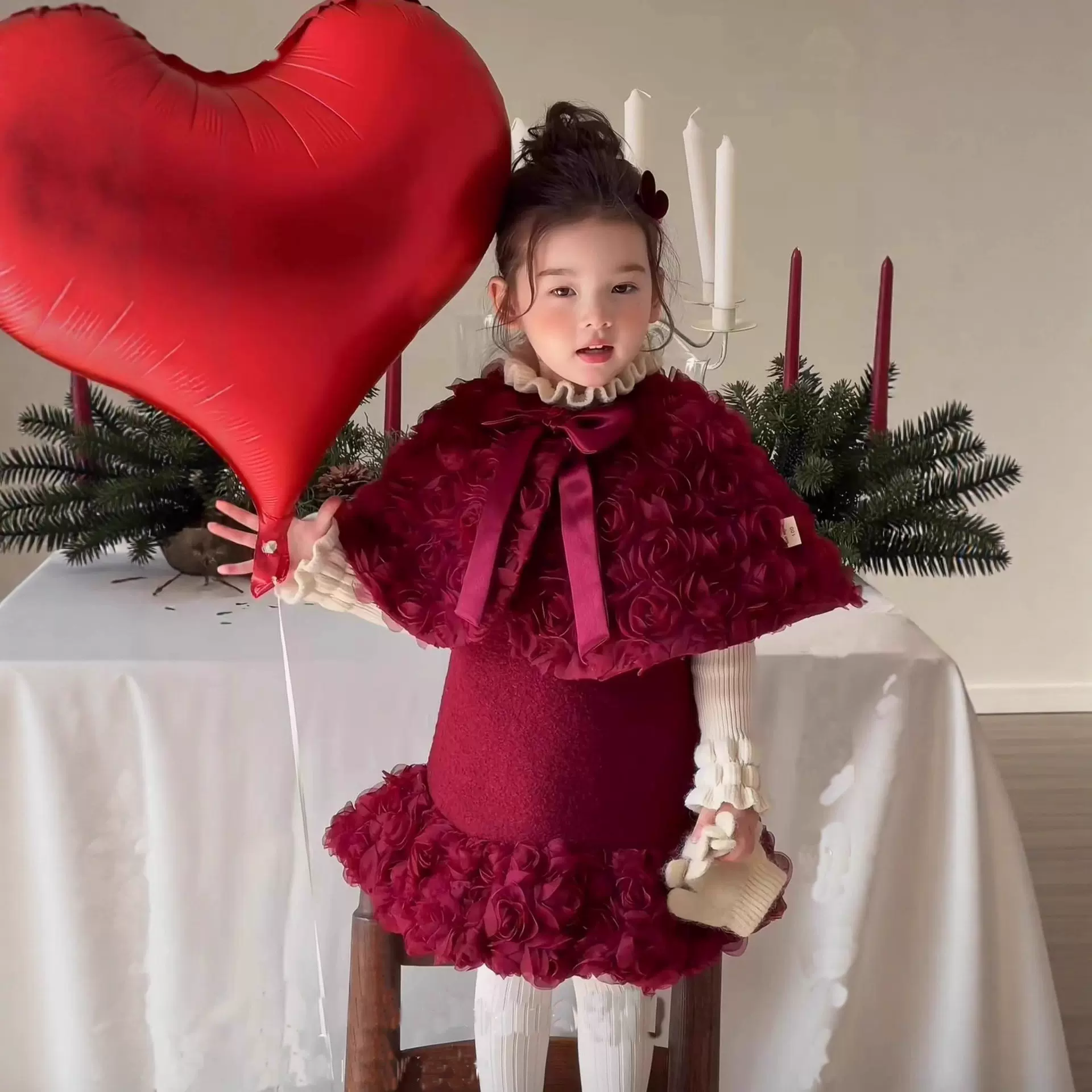 女童套装拜年服25新款冬季宝宝加厚保暖斗篷毛呢礼服公主连衣裙子