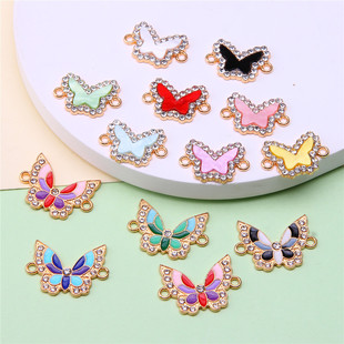 Alloy jewelry diy accessories double hanging butterfly oil drop drill necklace bracelet connector acrylic butterfly pendant