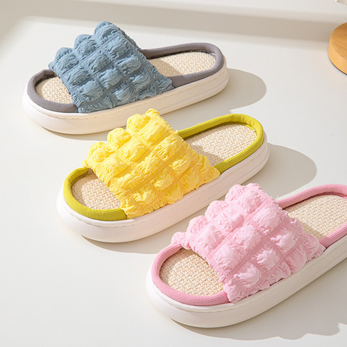 Flax Slippers for Women Puff All Seasons Indoor Home Couple Cotton Linen Slipper with Foot-Melting Sensation Thick Sole Cool Slippers Wholesale