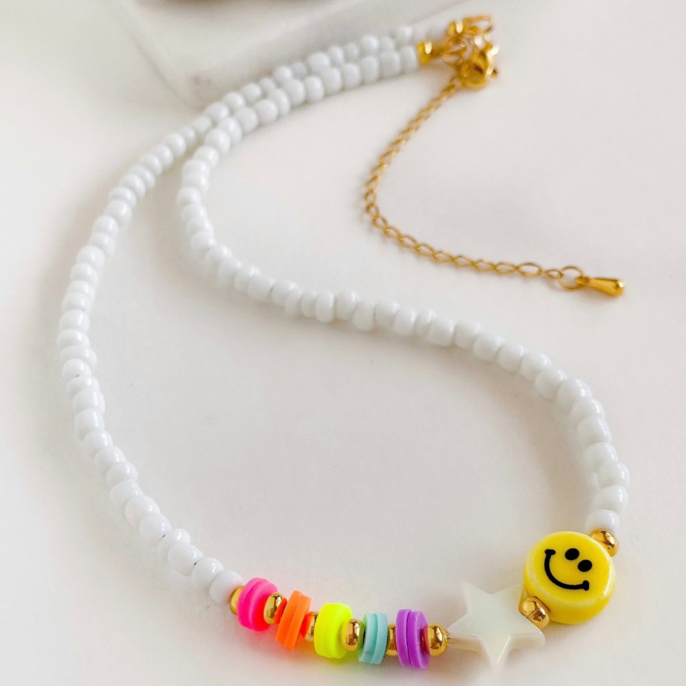 1 Piece Sweet Star Smiley Face Arylic Glass Copper Beaded Knitting Womenu0027S Necklace