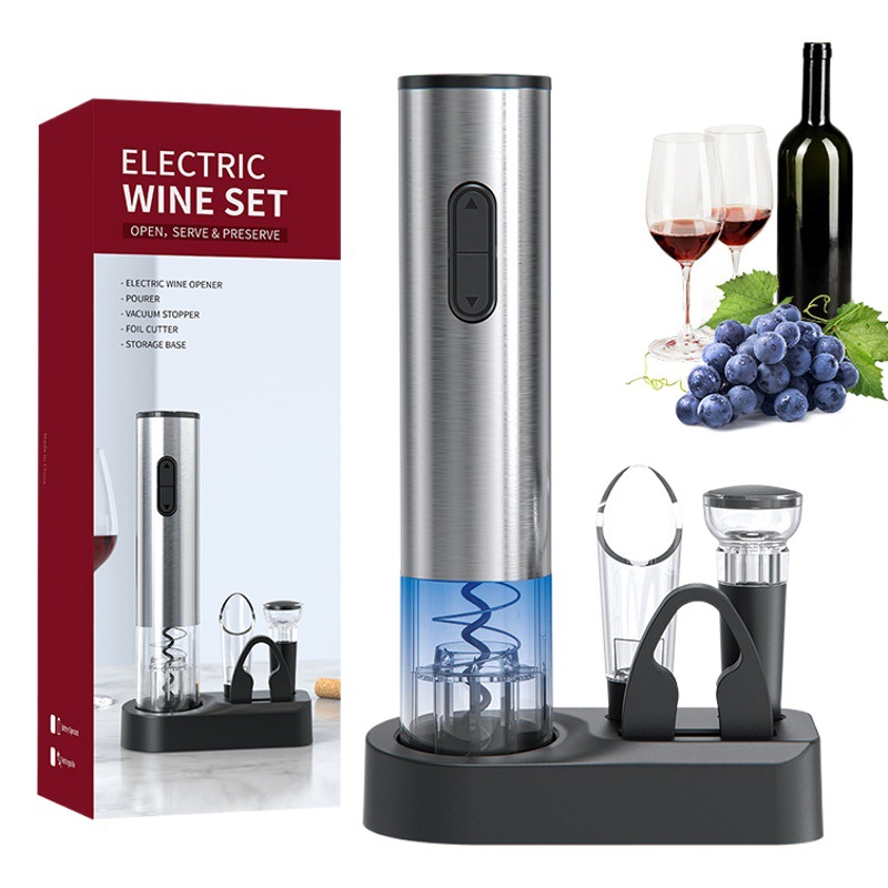 KLT fábrica en stock base de carga en seco de doble uso de acero inoxidable abridor de botellas de vino eléctrico traje de regalo de vino tinto