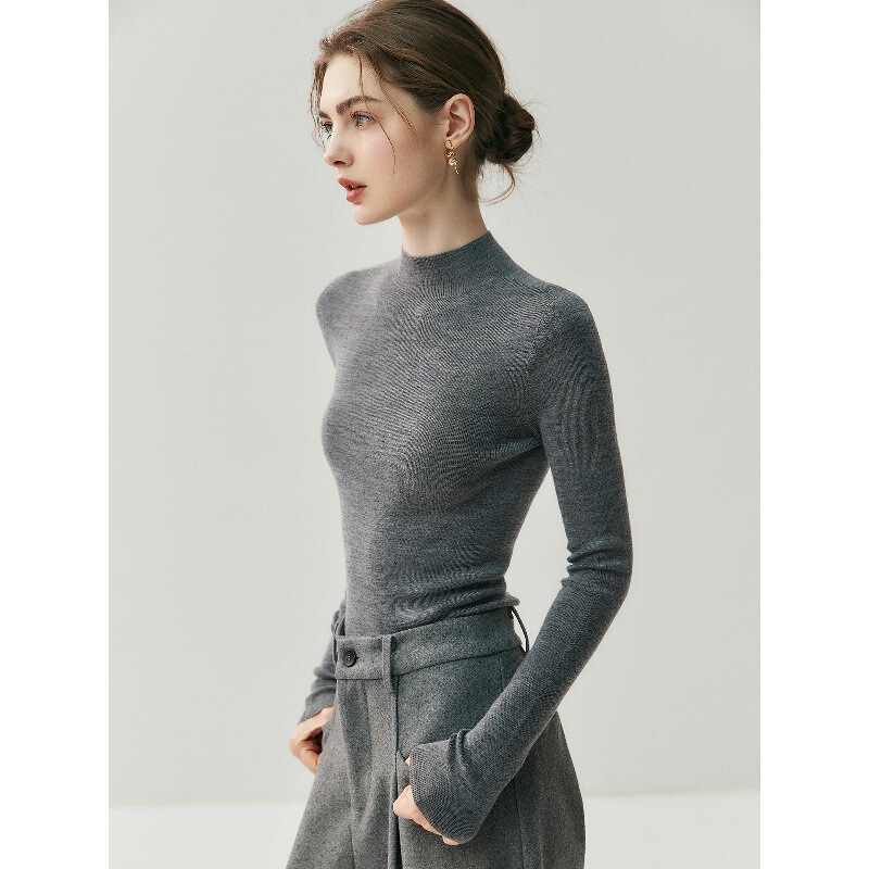 Machine Washable! Yangtze Yarn Fine-Spun Seamless Half-High Collar 100% Wool Sweater for Women, Slim-Fit and Flattering Knit Base Sweater Machine Washable! Yangtze Yarn Fine-Spun Seamless Half-High Collar 100% Wool Sweater for Women, Slim-Fit and Flattering Knit Base Sweater
