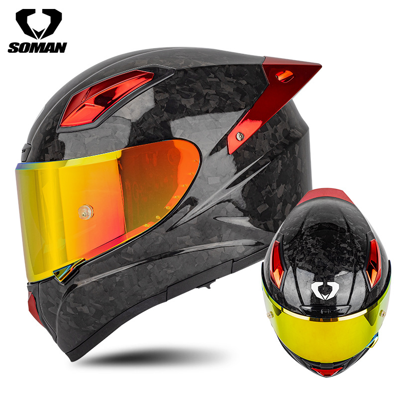 SOMAN Casco de carreras de fibra de carbono Motocicleta para hombres y mujeres a la conducción Motocicleta personalizada Casco para correr profesional Four Seasons Casco integral X8