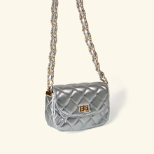 南枫新品 爱丽丝仙境马鞍包女式新款银色链条包单肩斜挎包