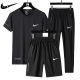 Three-piece set ice silk suit men's summer new men's leisure quick-drying tide brand fitness running men's T-shirt