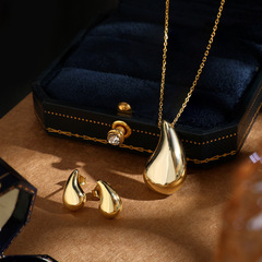 925銀首飾套裝小眾簡約高級感項鍊光面水滴立體吊墜跨境專供飾品