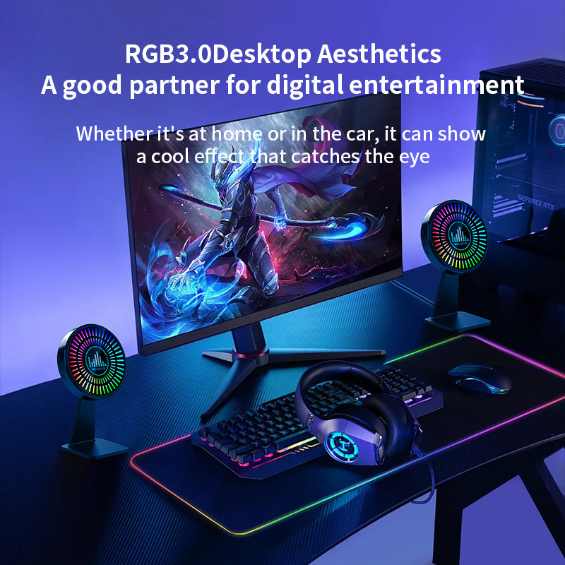 Automóvil redondo RGB pickup luz 3D música de automóvil aroma de audio LED escritorio de automóvil atmósfera aroma image 4