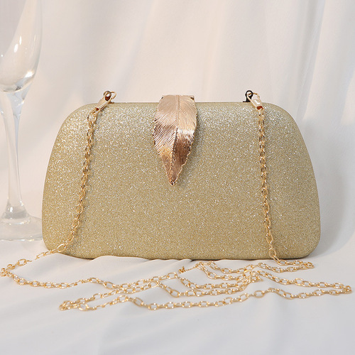 Cross-border 2024 new style dinner bag metal leaf box bag small square bag banquet dress clutch bag small clutch bag for women