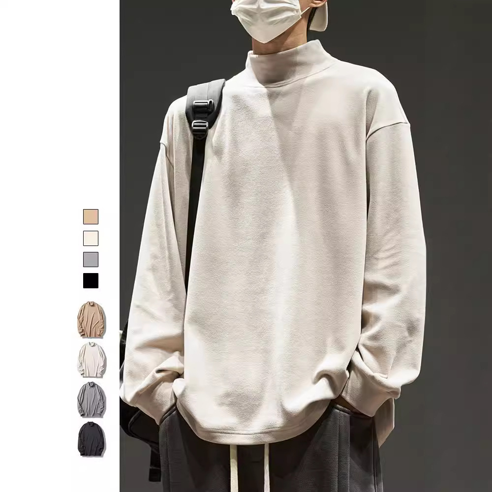 독일 벨벳 바닥 셔츠 남자의 가을과 겨울 기모 세미 하이 칼라 긴팔 티셔츠 소년 가을 옷 가을 코트