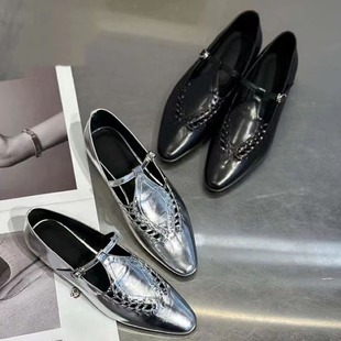 2024 European Station Spring and Summer New Pointed Woven Flat Shoes Comfortable Soft Leather Joker Small Leather Shoes Women's Trendy Shoes