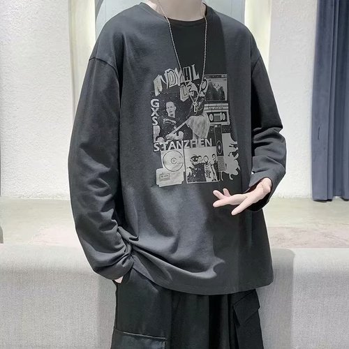 Plus Size Plus Size Fat Man's Long Sleeve T-Shirt Men's American Retro Loose Trendy Hong Kong Style Ins Trendy Versatile Top 