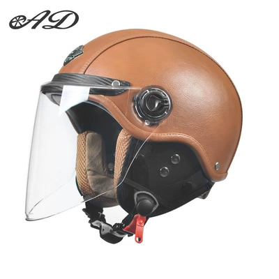 Motorcycle Safety Supplies Half Helmet, Summer Cycling 3C - 3c-leather-brown-removable-ear-protection-hd-long-mirror-one-size-fits-all-suitable-for-head-circumference-55-62