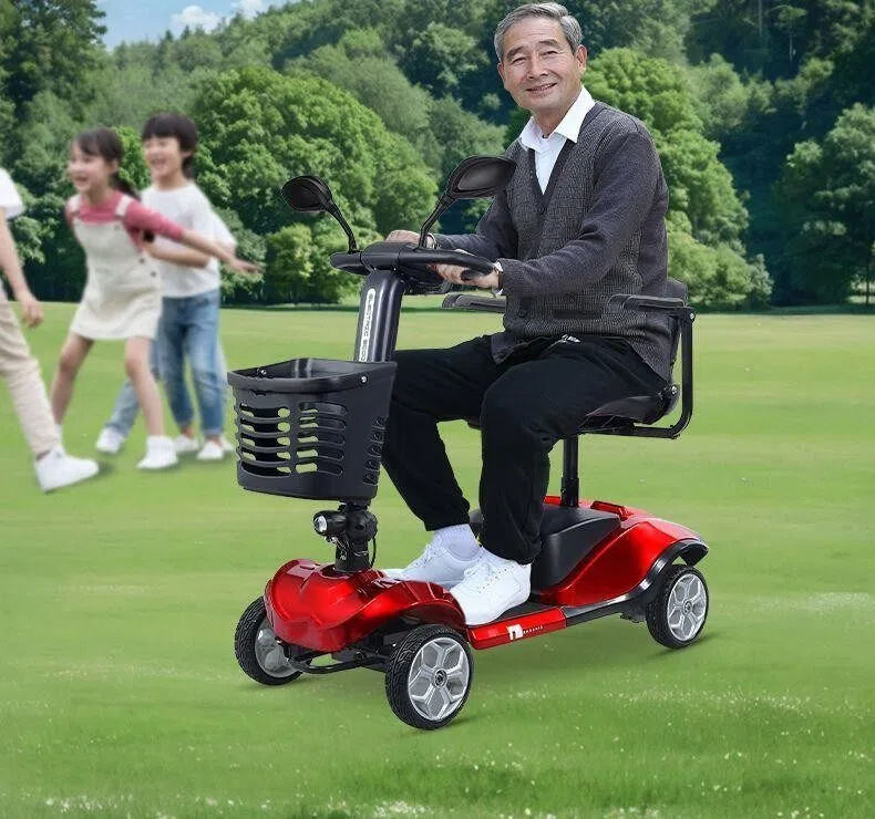 Elderly Mobility Scooter, Four-Wheeled Electric Household Small Double-Seater Scooter for the Elderly and Disabled, Four-Wheeled Folding Power-Assisted Vehicle