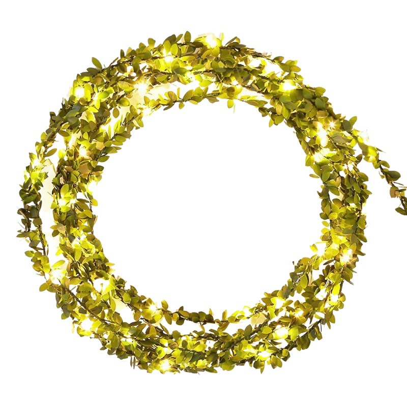Guirnalda de luces solares con forma de hojas verdes para exteriores, patio, bodas, decoración de hiedra artificial, luces de alambre de cobre