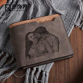 素描相片刻字钱包情侣照片大字母名字钱包Photo Leather Wallet