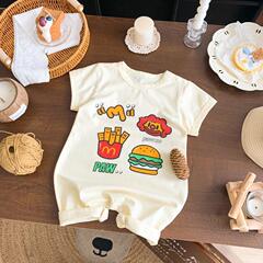 ベビー半袖ジャンプスーツ、夏用薄着、新生児ハンバーガーお出かけ服、夏用かわいいロンパース