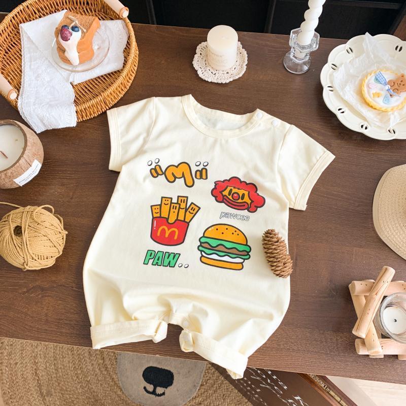 ベビー半袖ジャンプスーツ、夏用薄着、新生児ハンバーガーお出かけ服、夏用かわいいロンパース|undefined