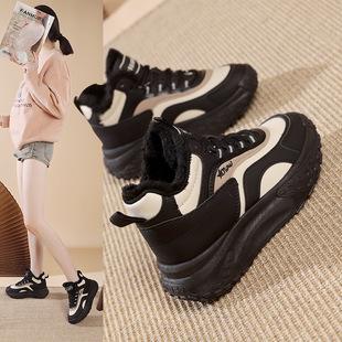 Ins Korean Version of New Dad Shoes for Women 2025 Winter Student Sports Thick-Soled Fleece-Lined Warm Casual Shoes Ep908-1