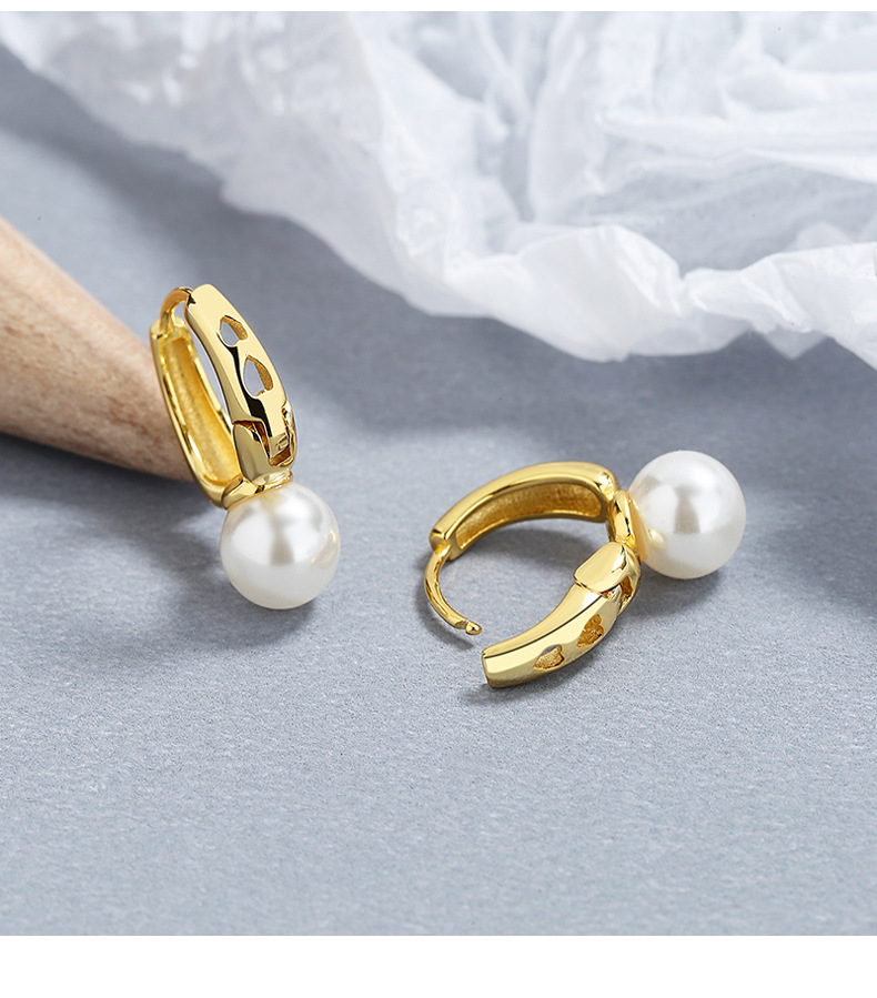 1 Pair Quantity Daily Occasion 925 Sterling Silver Material Geometric Pattern 1 Pair 925 Sterling Silver Artificial Pearls 925 Sterling Silver Earrings Geometric Hoop Earrings