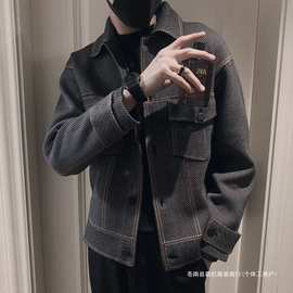 外套男士秋冬季2024新款时尚潮牌翻领工装夹克男装感上衣