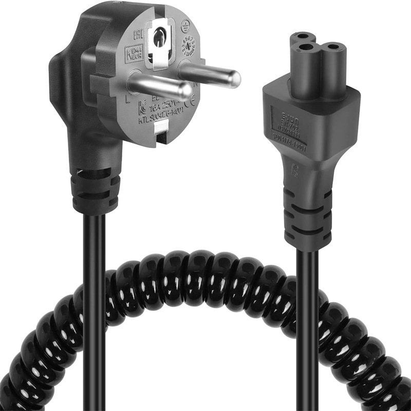 CEE7至C5卷绕电源线90度3针，带米老鼠插头的直角便携式电源线