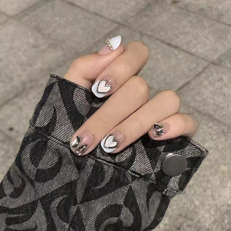 Purely Handmade Wearable Nails, Short Mother-of-pearl Heart Nail Art Patches, Aurora Diamond Whitening, Four-season Student Bride Removable Purely Handmade Wearable Nails, Short Mother-of-pearl Heart Nail Art Patches, Aurora Diamond Whitening, Four-season Student Bride Removable