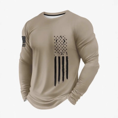 2025 クロスボーダー新独立ステーションファッションクラシックラウンドネック長袖 Tシャツ幾何国旗画像 3D デジタル印刷