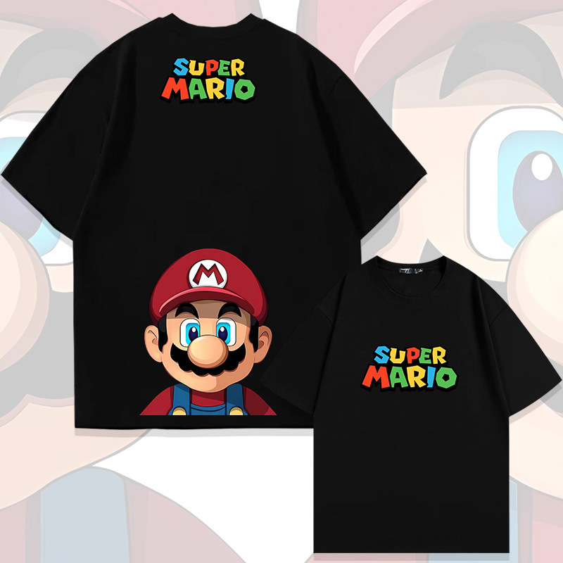 超级玛丽马里奥纯棉短袖T恤夏青少年学生潮牌宽松落肩半袖