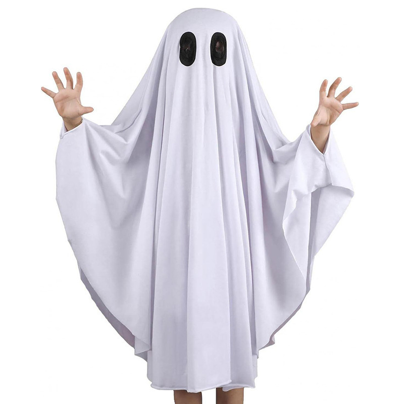 Cross Border New Kids Adult White Ghost Pullover Cloak Halloween Cos Ghost Festival Theme Party Dress Up Costume