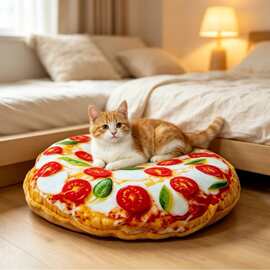 零食系列 创意披萨垫 四季通用圆窝 厂家直销可爱猫狗宠物窝 抱枕